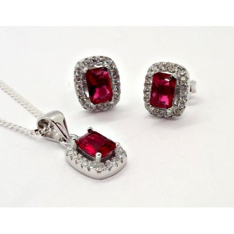 Schmuckset Zirkonia Silber 925 rot SET-124