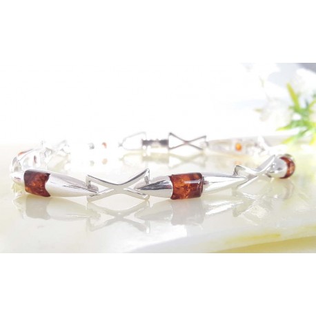 Bernstein Armband 18cm Silber 925 braun BB22
