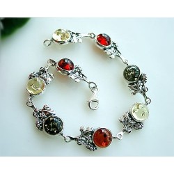 Bernstein Armband Silber 925 mehrfarbig 20,5 cm Sterlingsilber bx41