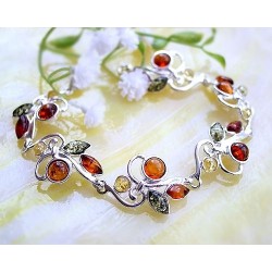 Bernstein Armband Silber 925 mehrfarbig 20,5 cm Sterlingsilber bx53