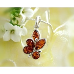 Bernstein Anhänger Blume cognac Silber 925 BF72