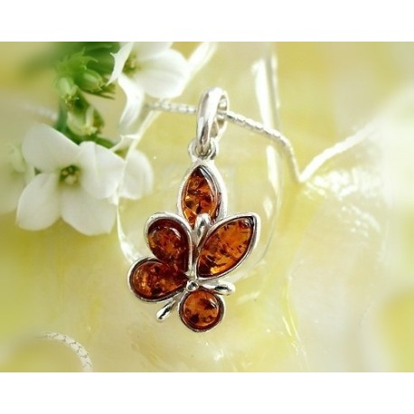 Bernstein Anhänger Blume cognac Silber 925 BF72