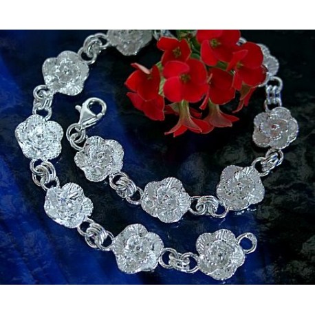 Damen Silber Armband  Blumen 20,5 cm Silber-925  AL-20