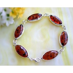 Bernstein Armband Silber 925 braun cognac 18,5 cm Sterlingsilber bx36