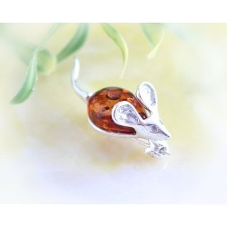 Maus Silber 925 Bernstein Brosche Bernsteinschmuck BO81