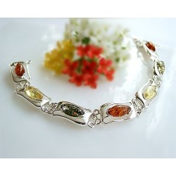 Bernstein Armband Silber 925 mehrfarbig 18,5 cm Sterlingsilber bb70