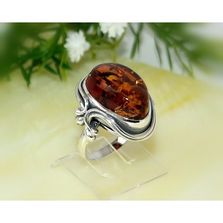 Bernsteinschmuck - Bernstein-Ring 18 mm  Silber-925  (CZ45)