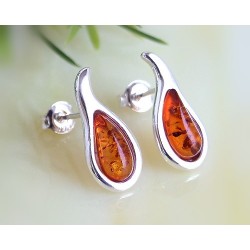 Bernstein Ohrstecker Silber 925 Ohrringe cognac Tropfen Sterlingsilber cb74