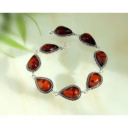 Bernstein Armband Silber 925 mehrfarbig Tropfen19,5 cm Sterlingsilber cu07