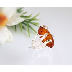Bernsteinschmuck - Bernstein-Ring  Silber-925  CZ52