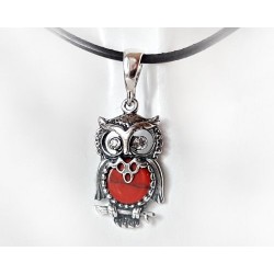 Eule Anhänger mit Koralle Silber 925 KL67