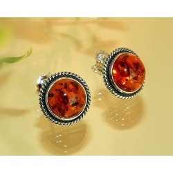 Bernstein Ohrstecker Silber 925 Ohrringe cognac rund Sterlingsilber cb92