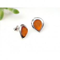 Bernstein Ohrstecker Silber 925 Ohrringe cognac Tropfen Sterlingsilber ed128-3