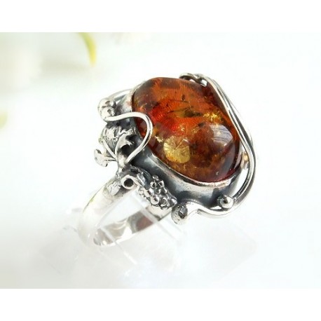 Bernsteinschmuck - Bernstein-Ring 17 mm  Silber-925  (HB52)