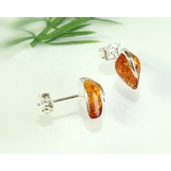 Bernstein Ohrstecker Silber 925 Ohrringe cognac Tropfen Sterlingsilber ed08