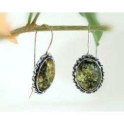 Bernstein Ohrhänger grün oval Sterlingsilber Silber 925 EA64