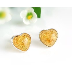 Bernstein Ohrstecker Silber 925 Ohrringe Herz gelb Sterlingsilber ed17