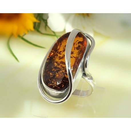 Bernsteinschmuck - Bernstein-Ring 17,5 mm  Silber-925  (HD03)