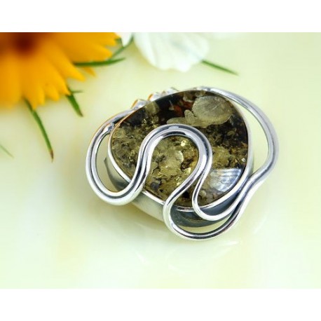Bernstein Brosche Silber 925 Bernsteinschmuck AG42A