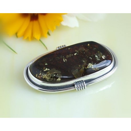 Bernstein Brosche Anhänger Silber 925 Bernsteinschmuck G32A