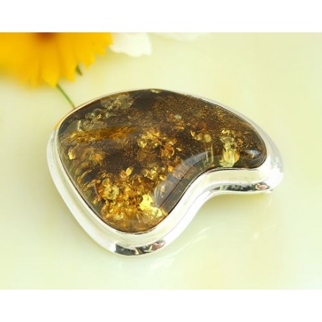 Bernstein Brosche Anhänger Silber 925 AG38
