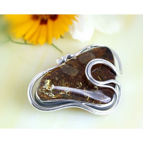 Bernsteinschmuck  Bernstein Brosche Anhänger 6Silber 925 AG18A*