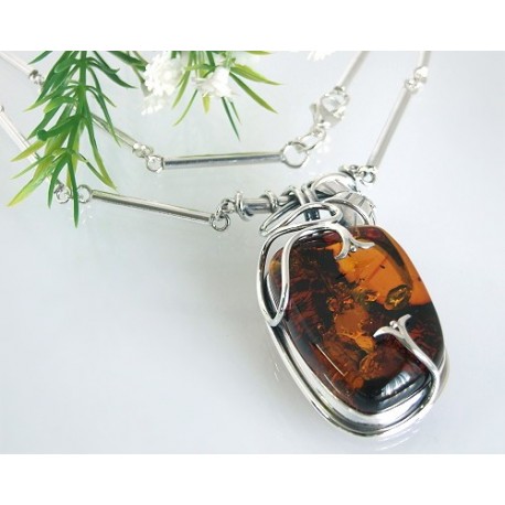 Bernsteinschmuck - Bernstein-Collier 45 cm Silber 925 (CW57)