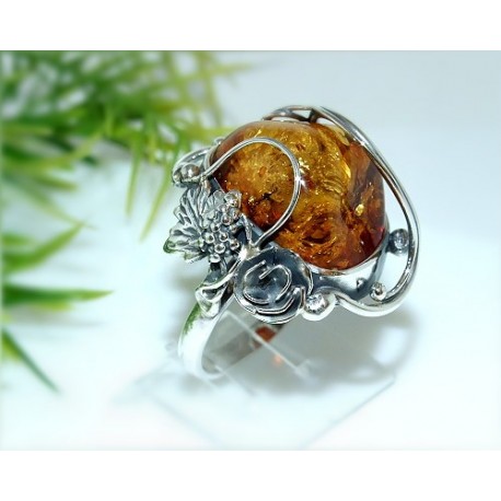 Bernsteinschmuck - Bernstein-Ring  19 mm Silber-925  (HE31)