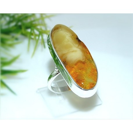 Bernsteinschmuck - Bernstein-Ring  17,5 mm Silber-925  (HE39)
