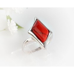 Silberschmuck - Damenring 17,5mm m. Koralle Silber 925 (KL114)