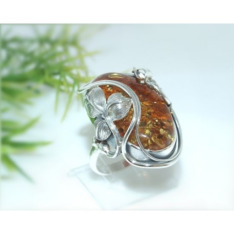 Bernsteinschmuck Bernstein Ring 19 mm Silber 925 HE48a
