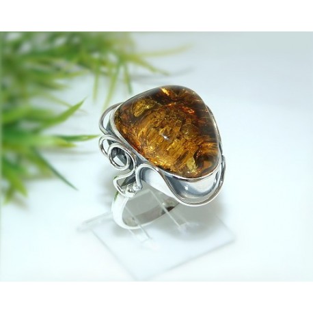 Bernsteinschmuck - Bernstein-Ring  19 mm Silber-925  (HE52)