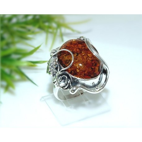 Bernsteinschmuck - Bernstein-Ring  17,5 mm Silber-925  (HE54)