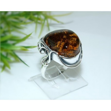 Bernsteinschmuck - Bernstein-Ring  18 mm Silber-925  (HE55)