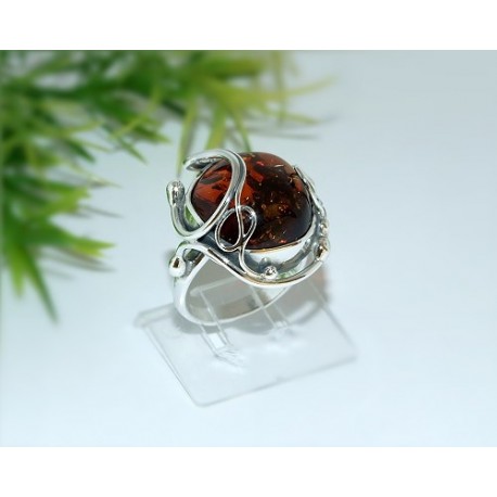 Bernsteinschmuck - Bernstein-Ring 17,5 mm Silber-925  (HF07)