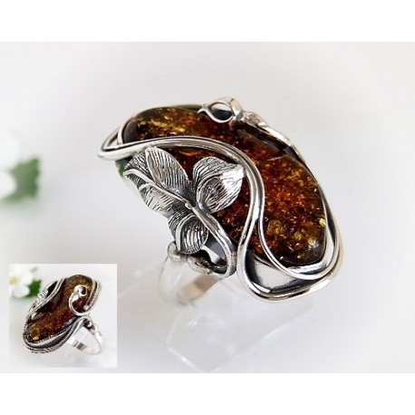 Bernsteinschmuck - Bernstein-Ring 19 mm Silber-925  (HF70)