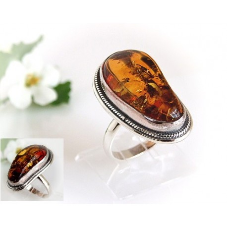 Bernsteinschmuck Bernstein Ring 19 mm Silber 925 HF72a