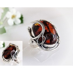 Bernsteinschmuck - Bernstein-Ring 18 mm Silber-925  (HF68)