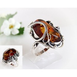 Bernsteinschmuck - Bernstein-Ring 19 mm Silber-925  (HF74)