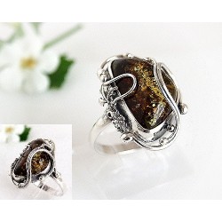 Bernsteinschmuck - Bernstein-Ring 21 mm Silber-925  (HF78)