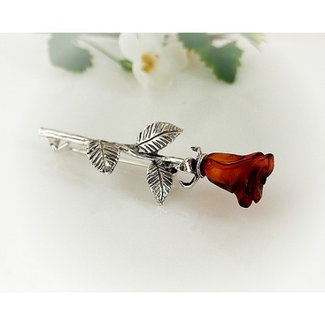 Bernstein Brosche Rose Silber 925 CY42