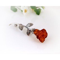 Bernstein Brosche Rose Silber 925 CY39