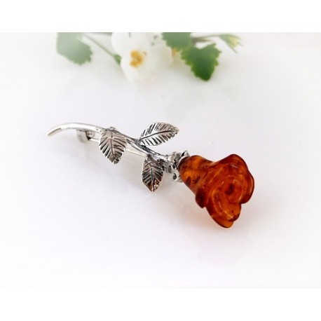 Bernstein Brosche Rose Silber 925 CY39