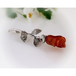 Bernstein Brosche Rose Silber 925 CY49