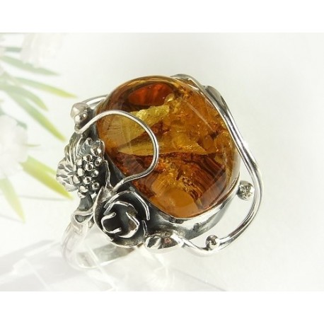 Bernstein-Ring  19 mm Silber-925  (HF258)