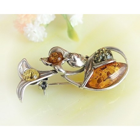 Bernsteinschmuck  Bernstein Brosche Silber 925  CY104A