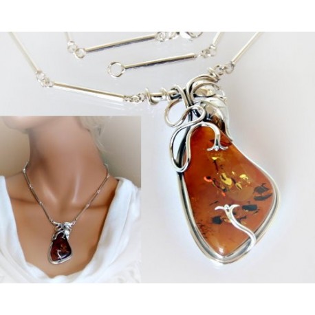 Bernsteinschmuck   Bernstein Collier 45cm Silber 925 DC83