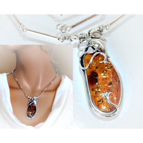 Bernsteinschmuck - Bernstein-Collier 45cm Silber 925 (DC87)