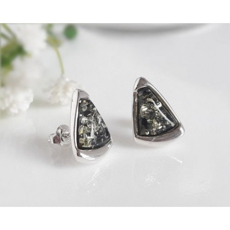 Bernstein Ohrstecker Silber 925 Ohrringe grün Sterlingsilber ED115