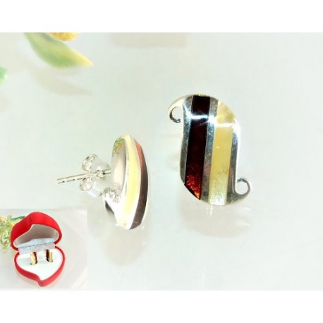 Bernstein Ohrstecker Silber 925 Ohrringe mehrfarbig Sterlingsilber ed52a